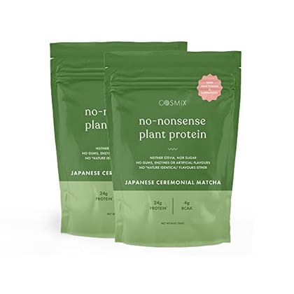 Cosmix No Nonsense Plant Protein | Organic Brown Rice & Pea Isolate | Easy Digestion | 24g Protein/serving | Gluten & Lactose Free (JAPANESE CEREMONIAL MATCHA, 500 g (Pack of 2))